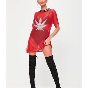 Fishnet Leaf Print Oversized Dress Missguided